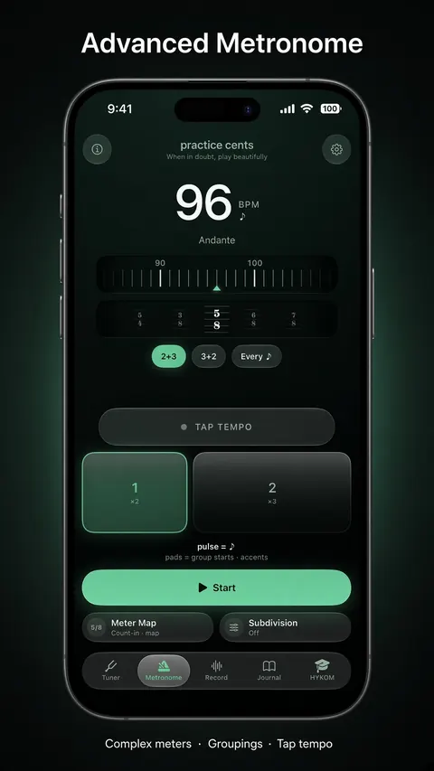 practice cents metronome on iPhone. Feel the time. Own the click.