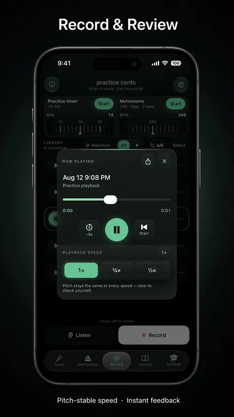 practice cents practice recorder on iPhone. Hear yourself. Keep the take.